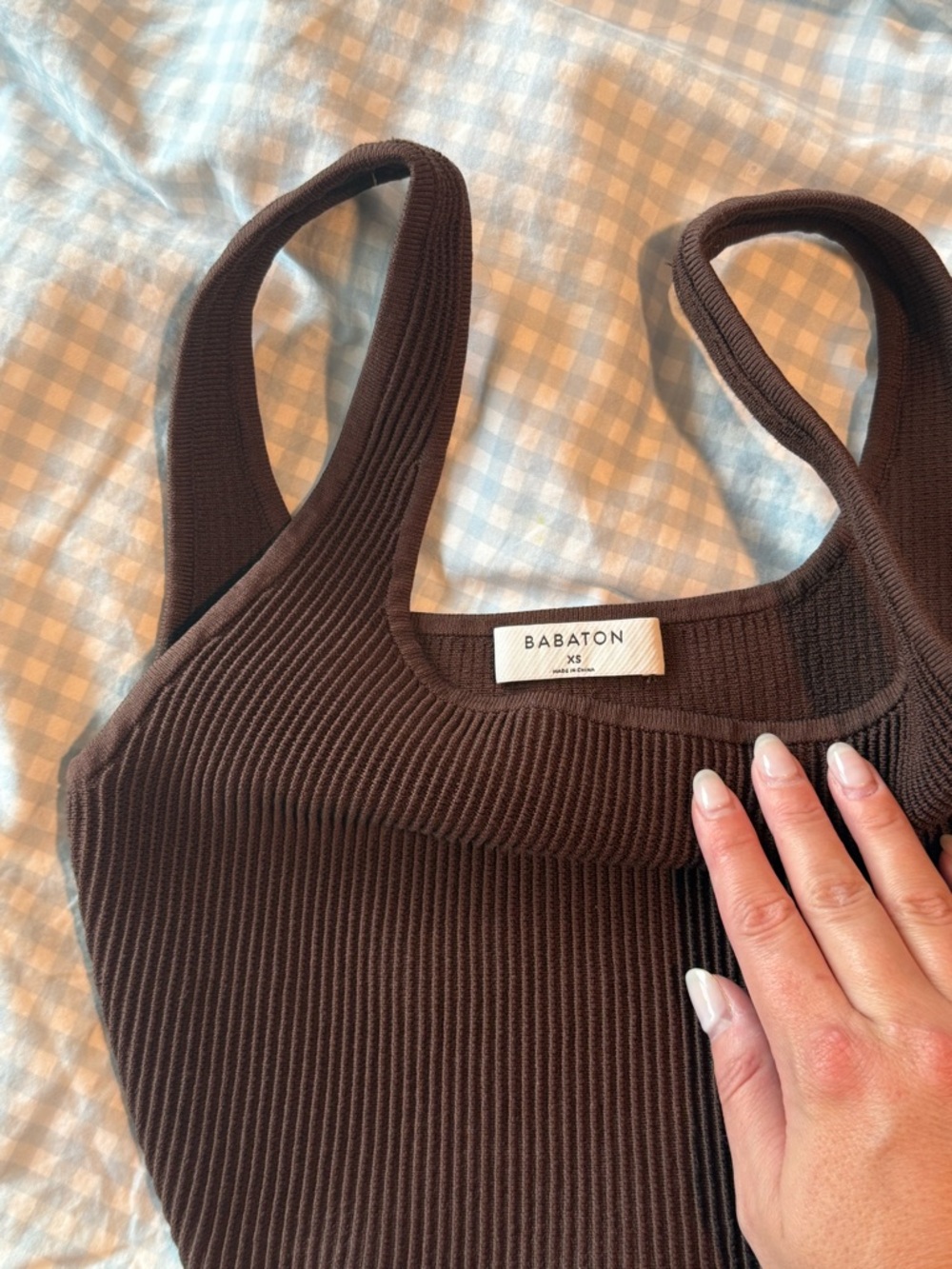 Aritzia Babaton Ribbed Square-Neck Tank in Dark Brown